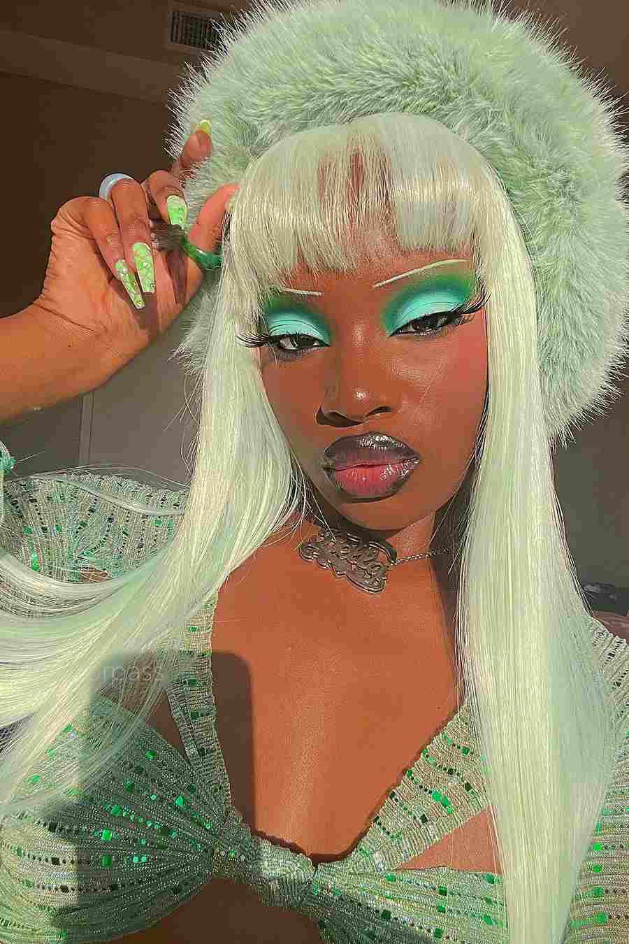 Aquamarine Crystal｜synthetic swiss lace front wig