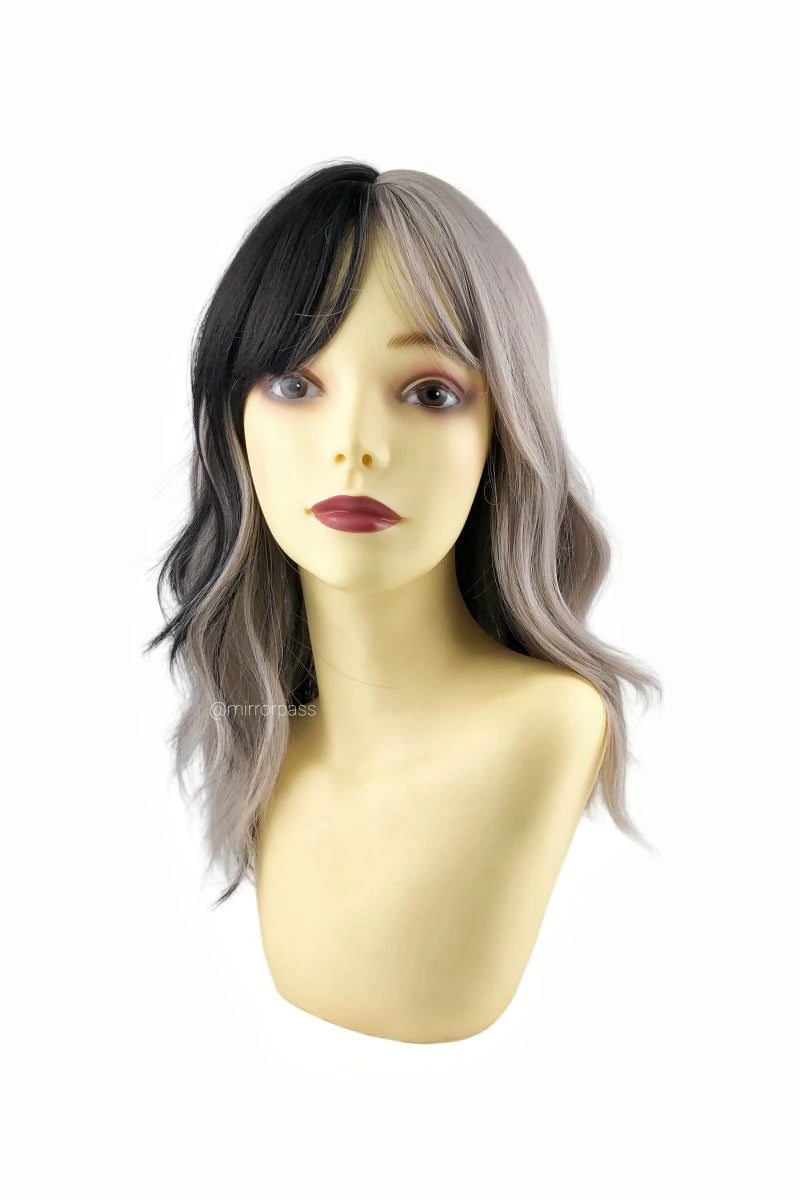 18-Inch Silver and Black Streak Synthetic Wig