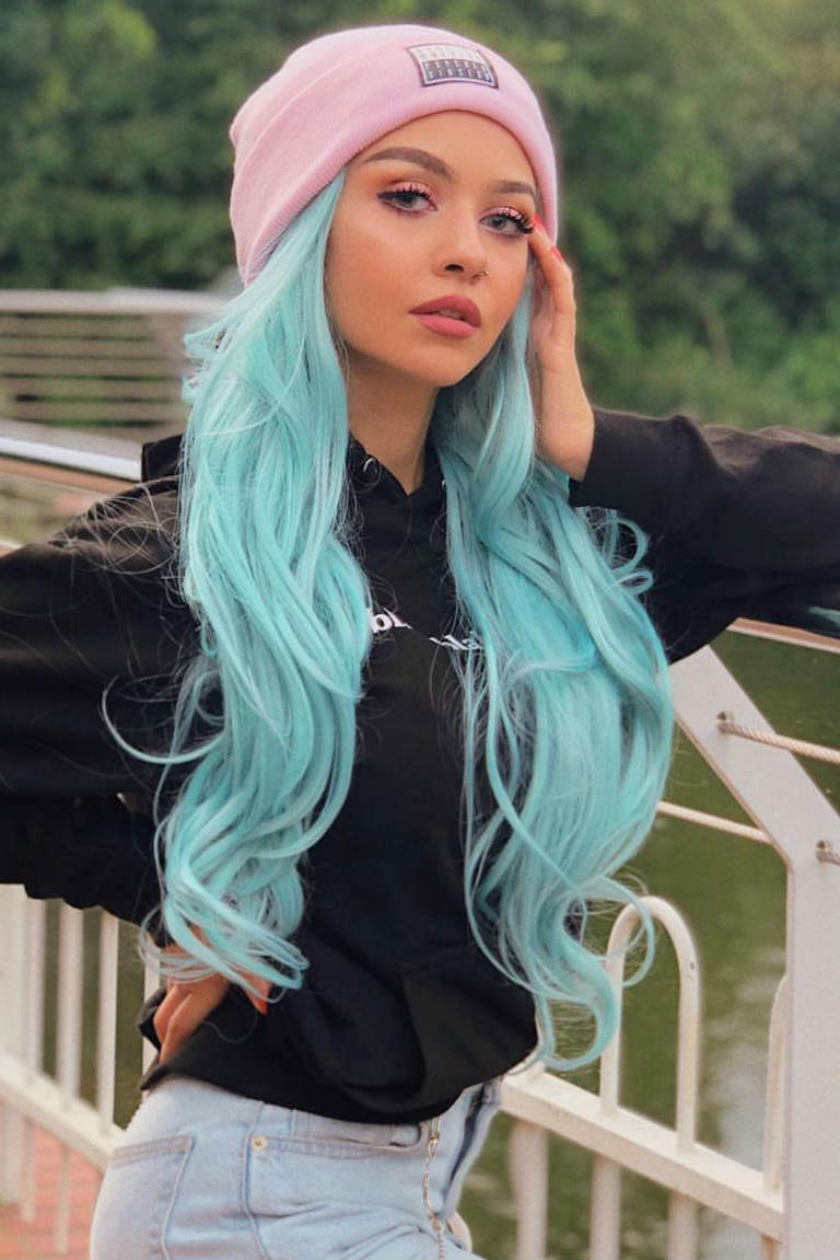 Tiffany blue｜Synthetic Swiss Lace Front Wig mirrorpass.com