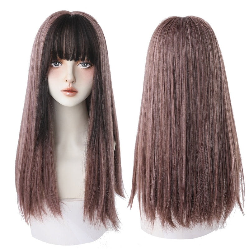 (Simple Packed) Silver bangs Jennie long bob | rose cap heat resistant wig