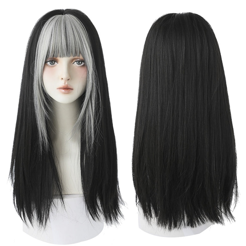 (Simple Packed) Silver bangs Jennie long bob | rose cap heat resistant wig