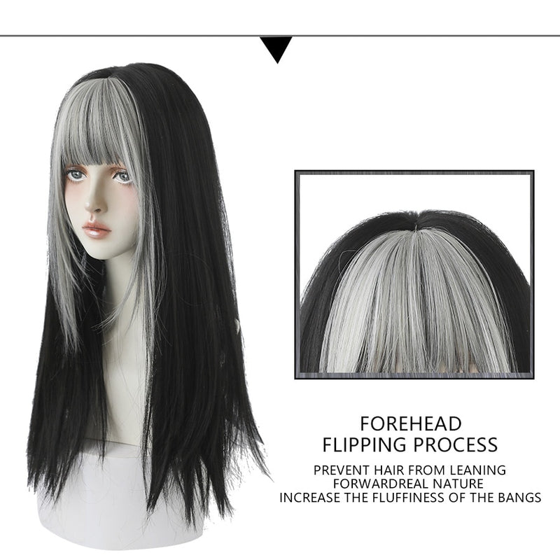 (Simple Packed) Silver bangs Jennie long bob | rose cap heat resistant wig