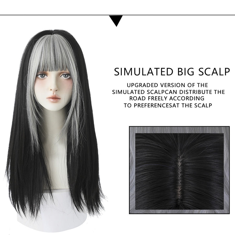 (Simple Packed) Silver bangs Jennie long bob | rose cap heat resistant wig