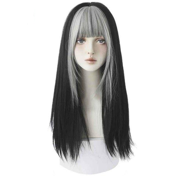 (Simple Packed) Silver bangs Jennie long bob | rose cap heat resistant wig
