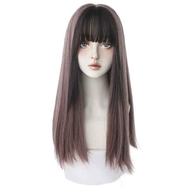 (Simple Packed) Silver bangs Jennie long bob | rose cap heat resistant wig